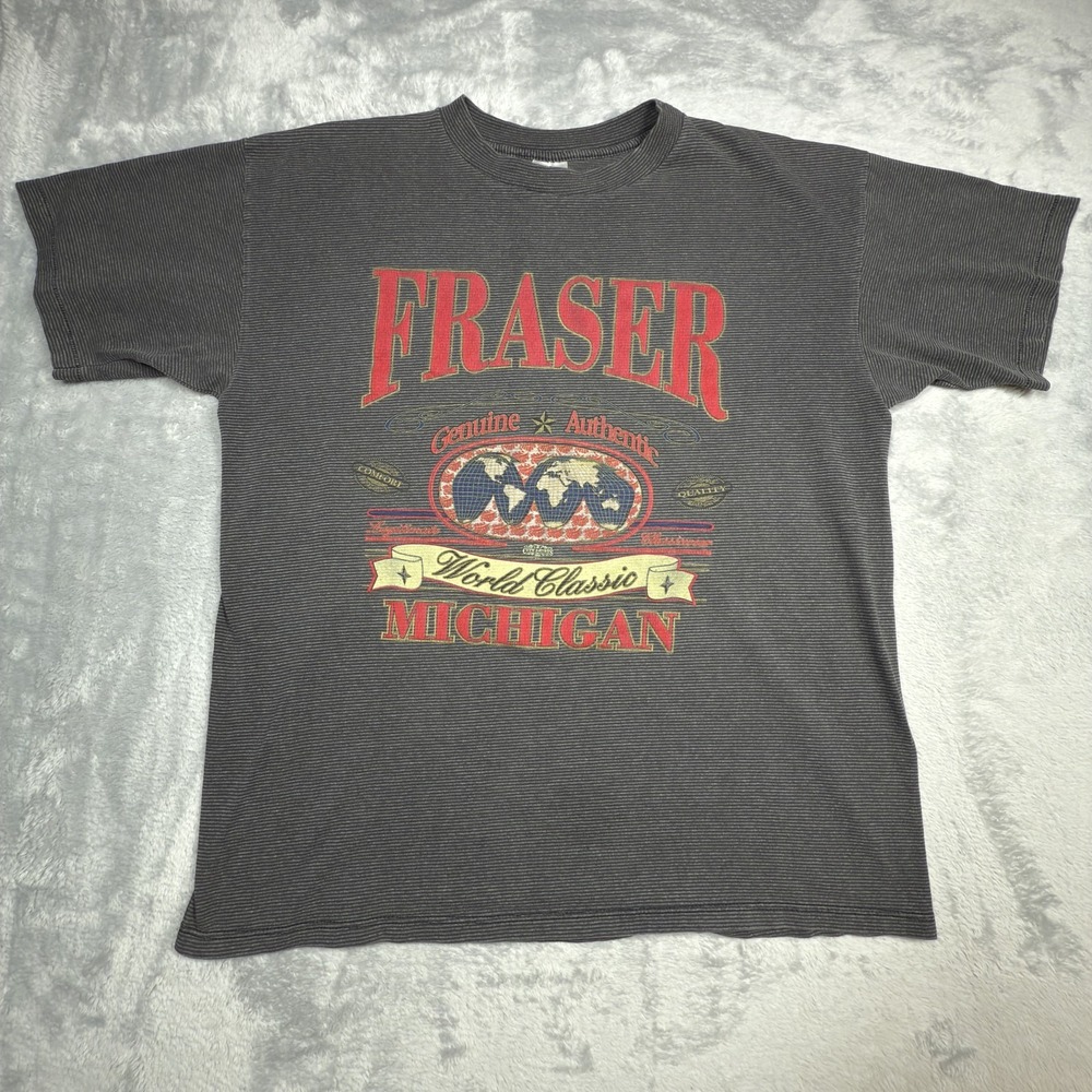 Vintage Fraser Shirt Mens XL Gray Michigan Graphic World Classic Miller USA 90s
